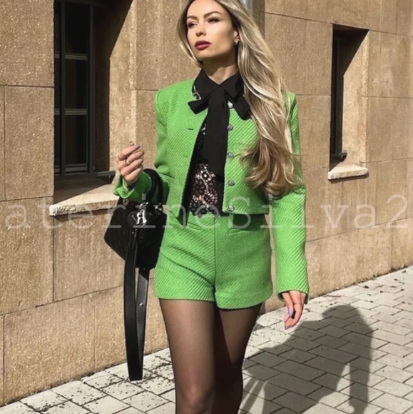 NWT Zara Cropped Textured Tweed Tailored Blazer Jacket - Picture 2 of 8